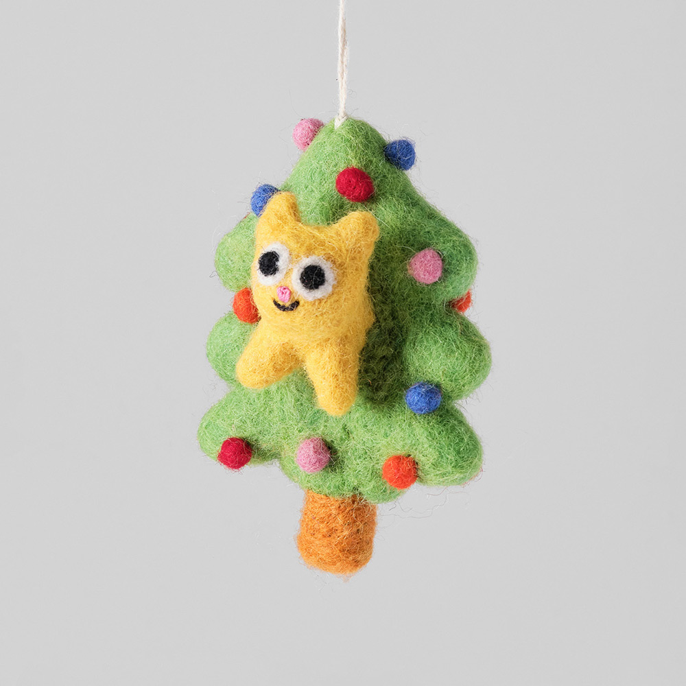 Hanging Felt Ornament -  Bobby Cat in Christmas Tree